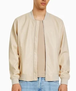 mens-beige-faux-leather-bomber-jacket