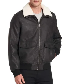 mens-black-faux-leather-aviator-sherpa-collar-bomber-jacket