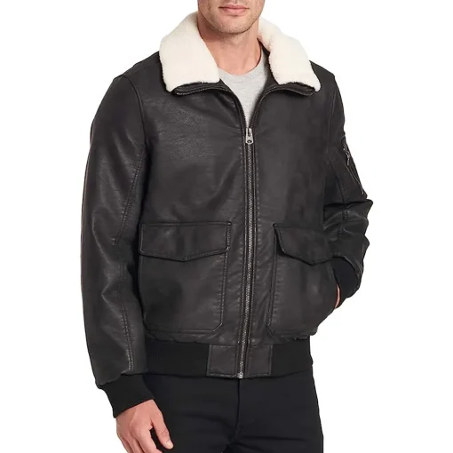 mens-black-faux-leather-aviator-sherpa-collar-bomber-jacket