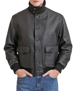 mens-black-faux-leather-flight-bomber-jacket