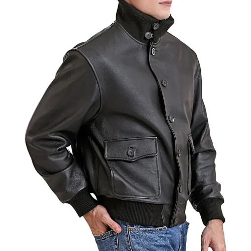 mens-black-faux-leather-flight-bomber-jacket