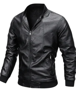 mens-black-faux-leather-motorcycle-bomber-jacket