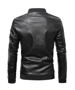 mens-black-faux-leather-paneled-zip-bomber-jacket