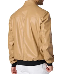 mens-camel-faux-leather-bomber-jacket