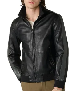 mens-casual-black-faux-leather-bomber-jacket