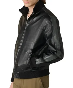 mens-casual-black-faux-leather-bomber-jacket