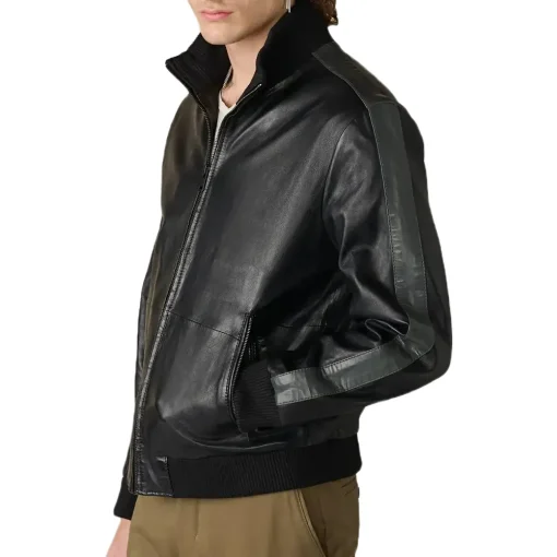 mens-casual-black-faux-leather-bomber-jacket