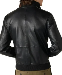 mens-casual-black-faux-leather-bomber-jacket