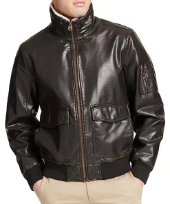 mens-black-faux-leather-flight-bomber-jacket