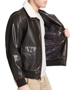 mens-dark-brown-faux-leather-aviator-sherpa-collar-bomber-jacket