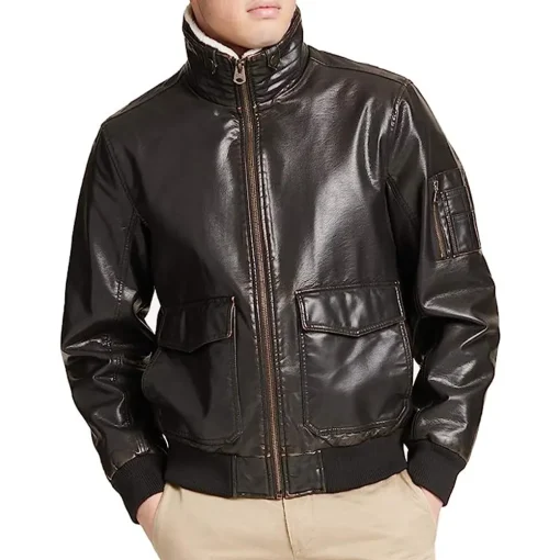 mens-black-faux-leather-flight-bomber-jacket