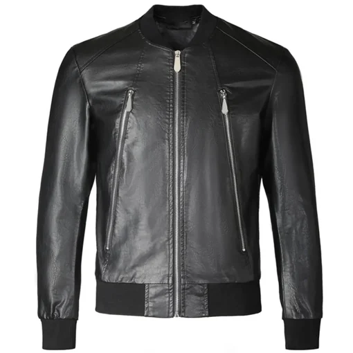 mens-regular-fit-black-faux-leather-bomber-jacket