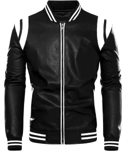 mens-stand-collar-black-and-white-faux-leather-bomber-jacket