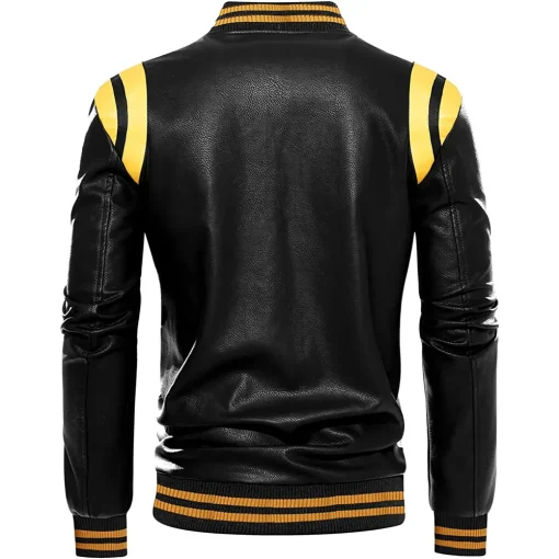 mens-stand-collar-black-and-yellow-faux-leather-bomber-jacket