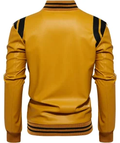 mens-stand-collar-yellow-and-black-faux-leather-bomber-jacket