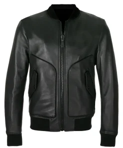 mens-zipped-up-black-faux-leather-bomber-jacket