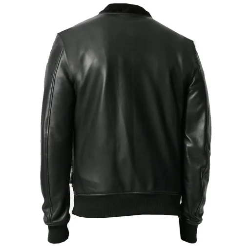 mens-zipped-up-black-faux-leather-bomber-jacket