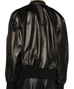 womens-band-collar-black-faux-leather-bomber-jacket