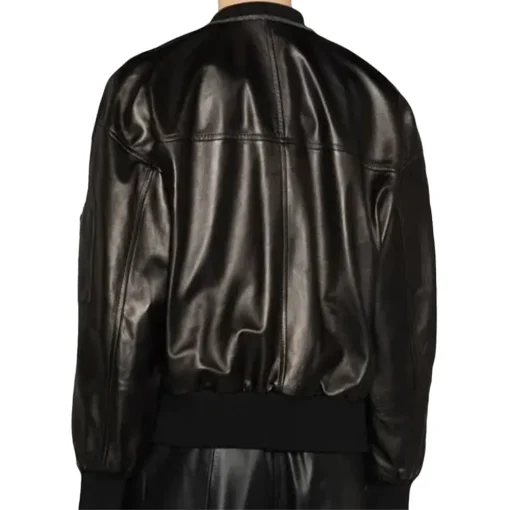 womens-band-collar-black-faux-leather-bomber-jacket