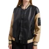womens-black-and-khaki-faux-leather-bomber-jacket