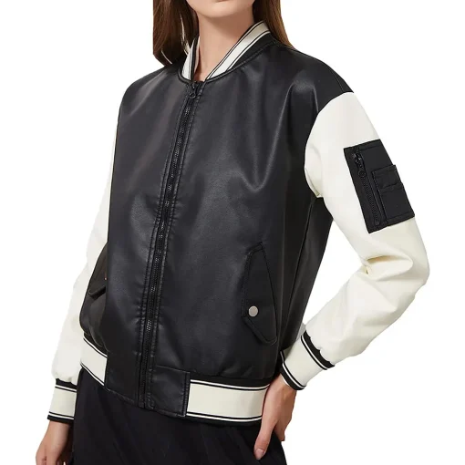 womens-black-and-white-faux-leather-bomber-jacket