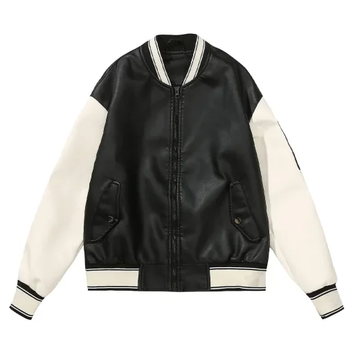 womens-black-and-white-faux-leather-bomber-jacket