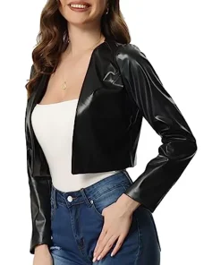 womens-black-open-front-faux-leather-jacket