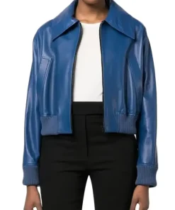 womens-blue-faux-leather-bomber-jacket