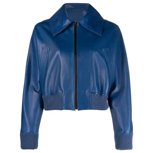 womens-blue-faux-leather-bomber-jacket