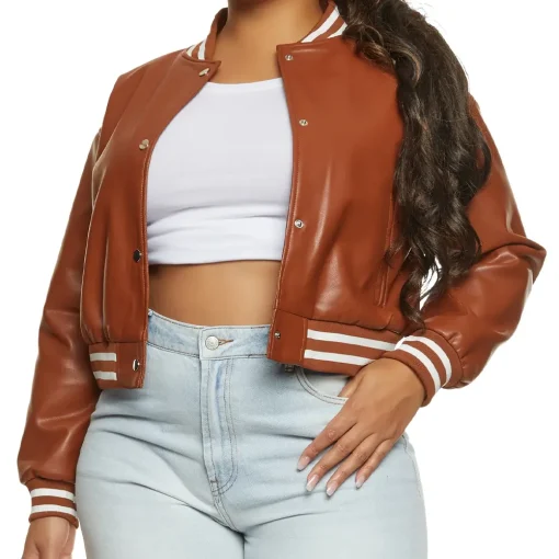 womens-brown-faux-leather-bomber-jacket