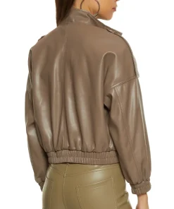 womens-brown-faux-leather-cargo-pocket-bomber-jacket