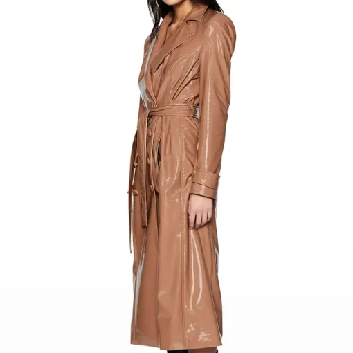 womens-brown-faux-leather-trench-coat