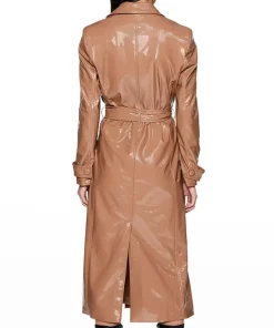 womens-brown-faux-leather-trench-coat