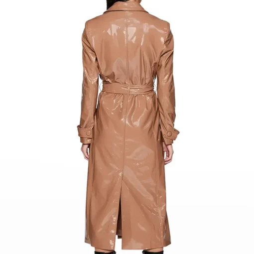 womens-brown-faux-leather-trench-coat