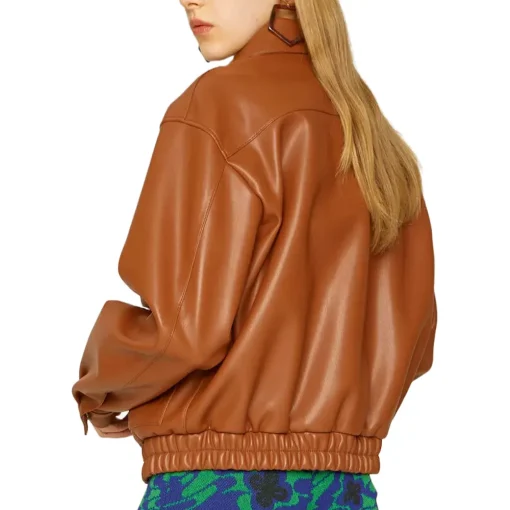 womens-brown-faux-leather-volume-bomber-jacket