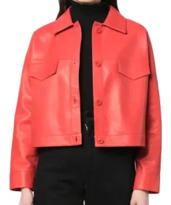 womens-classic-collar-red-faux-leather-cropped-jacket