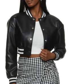 womens-cropped-black-faux-leather-bomber-jacket