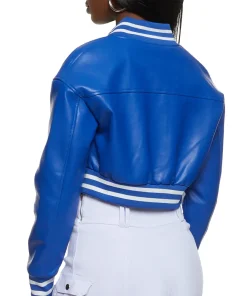 womens-cropped-blue-faux-leather-bomber-jacket