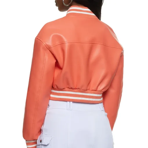 womens-cropped-orange-faux-leather-bomber-jacket