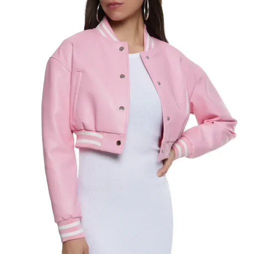 womens-cropped-pink-faux-leather-bomber-jacket