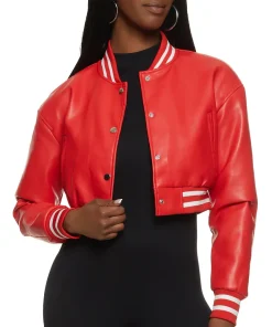 womens-cropped-red-faux-leather-bomber-jacket