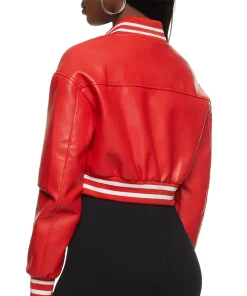 womens-cropped-red-faux-leather-bomber-jacket