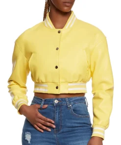 womens-cropped-yellow-faux-leather-bomber-jacket