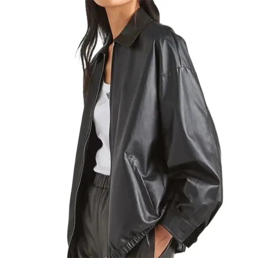 womens-flat-collar-black-faux-leather-bomber-jacket