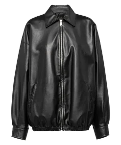 womens-flat-collar-black-faux-leather-bomber-jacket