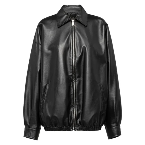 womens-flat-collar-black-faux-leather-bomber-jacket