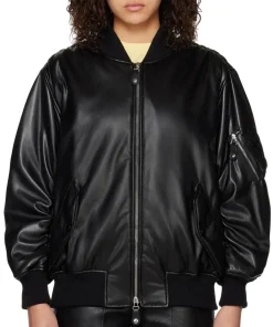 womens-grained-black-faux-leather-bomber-jacket