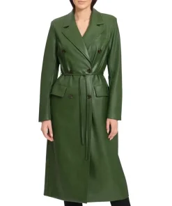 womens-green-faux-leather-trench-coat