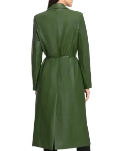 womens-green-faux-leather-trench-coat