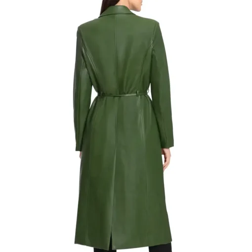 womens-green-faux-leather-trench-coat